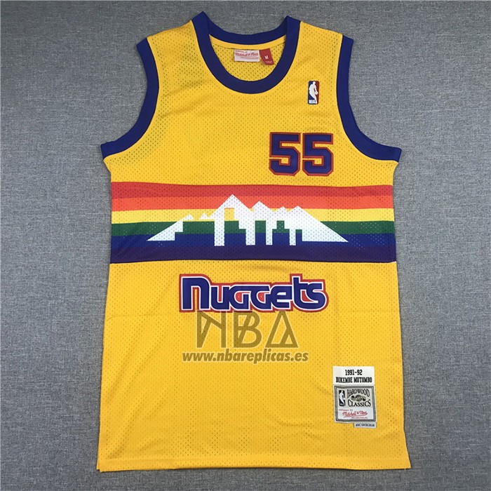 Camiseta Denver Nuggets Dikembe Mutombo NO 55 Mitchell & Ness 1991-92 Amarillo